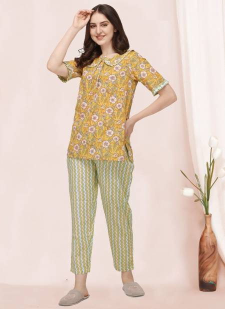 Yellow Colour MESMORA New Designer Daily Wear Khadi Cotton Night Dress Collection MF 2547